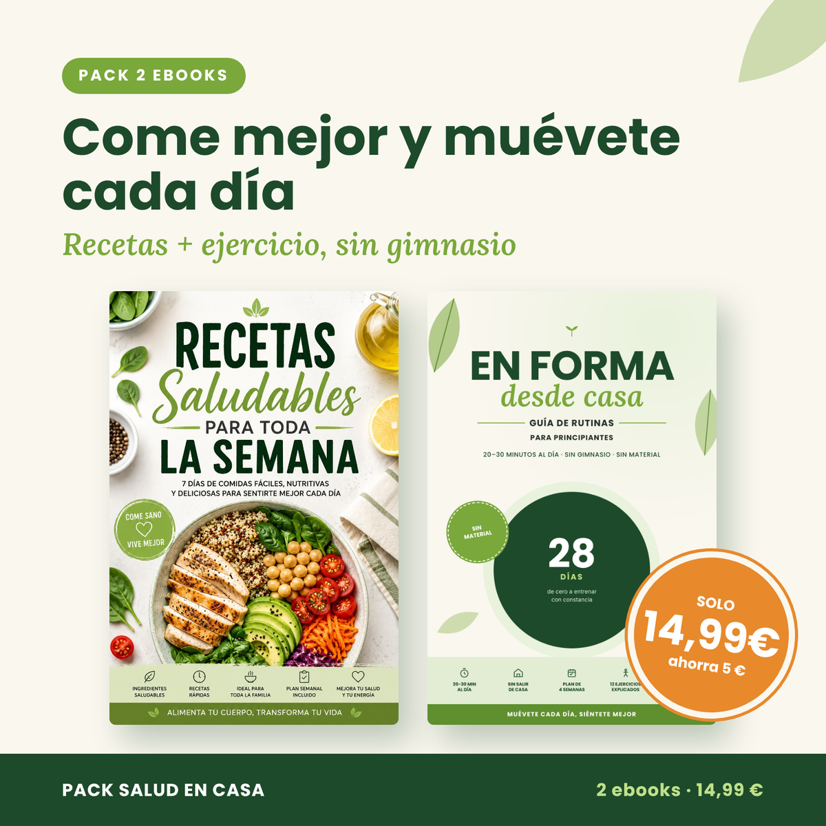 Pack Salud en casa: Recetas + Ejercicio (2 ebooks)